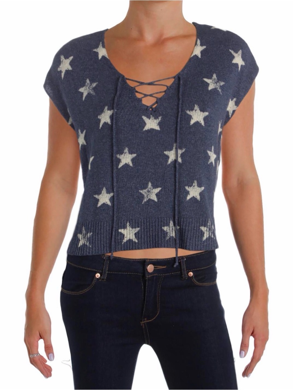 Denim & Supply Ralph Lauren Navy Star Lace-Up V-Neck Sweater Vest